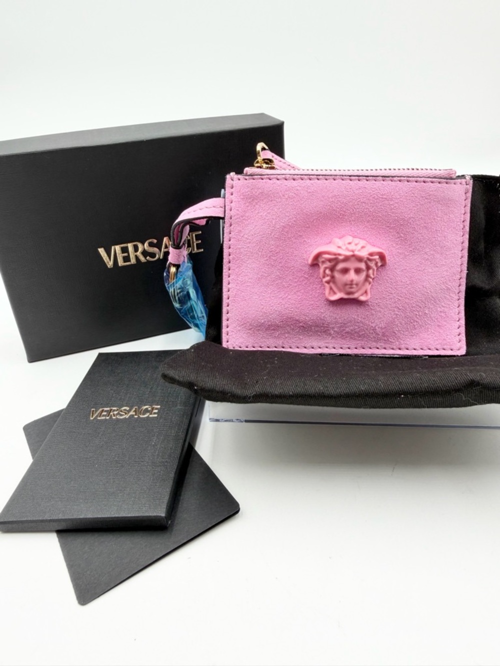 Versace La Medusa suede leather card holder